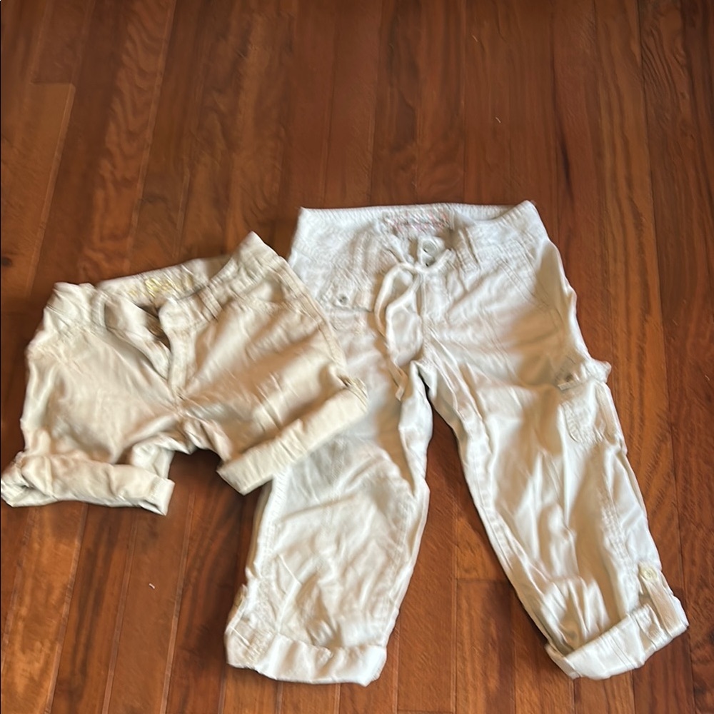 Kids Cream Cargo Shorts and Pants Set